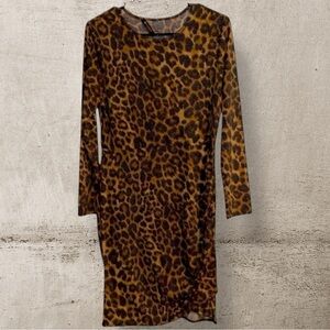 BOM BOM CHEETAH LONG SLEEVE MIDI DRESS